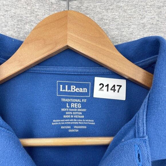 LL Bean Shirt Mens Large Reg Blue Polo Short Sleeve Traditional Fit Casual - Picture 2 of 8